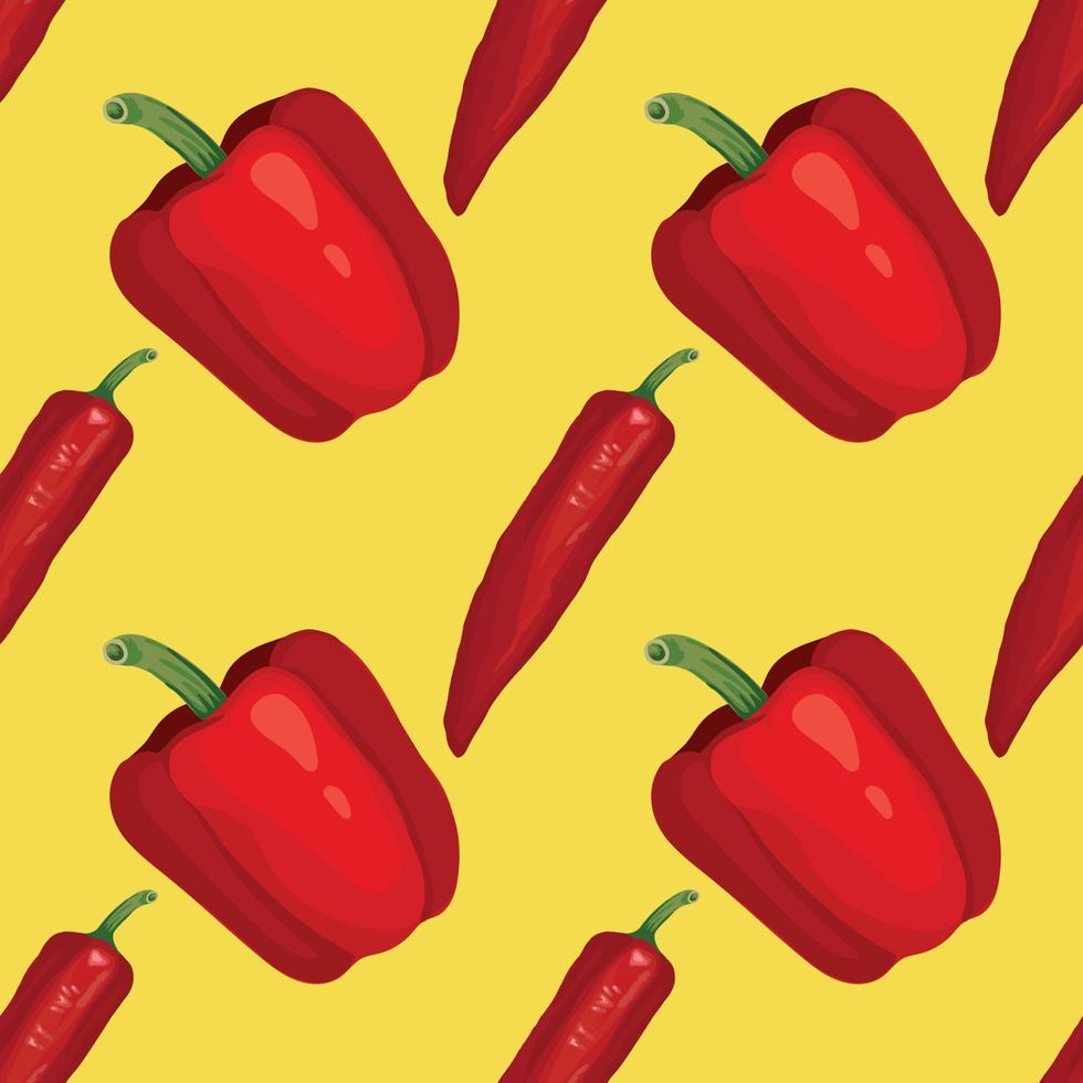 lindo diseño de arte sin costuras de chile rojo y pimiento rojo vector