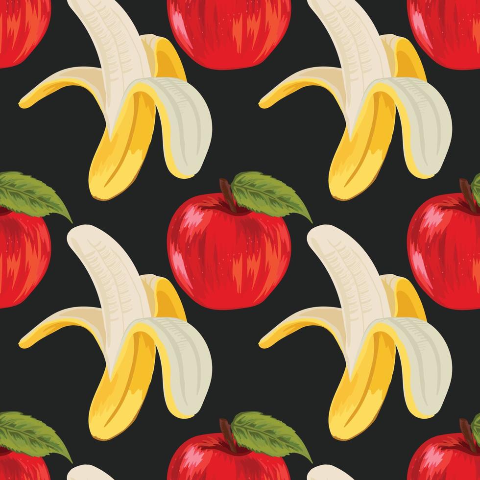 dibujar a mano plátano y manzana patrón sin costuras diseño de papel tapiz vector