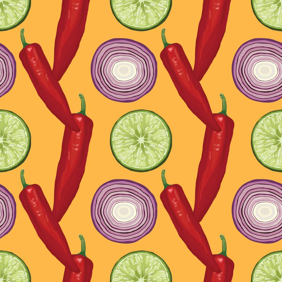 red pepper lemon and onion hand draw vegetable seamless pattern design vector