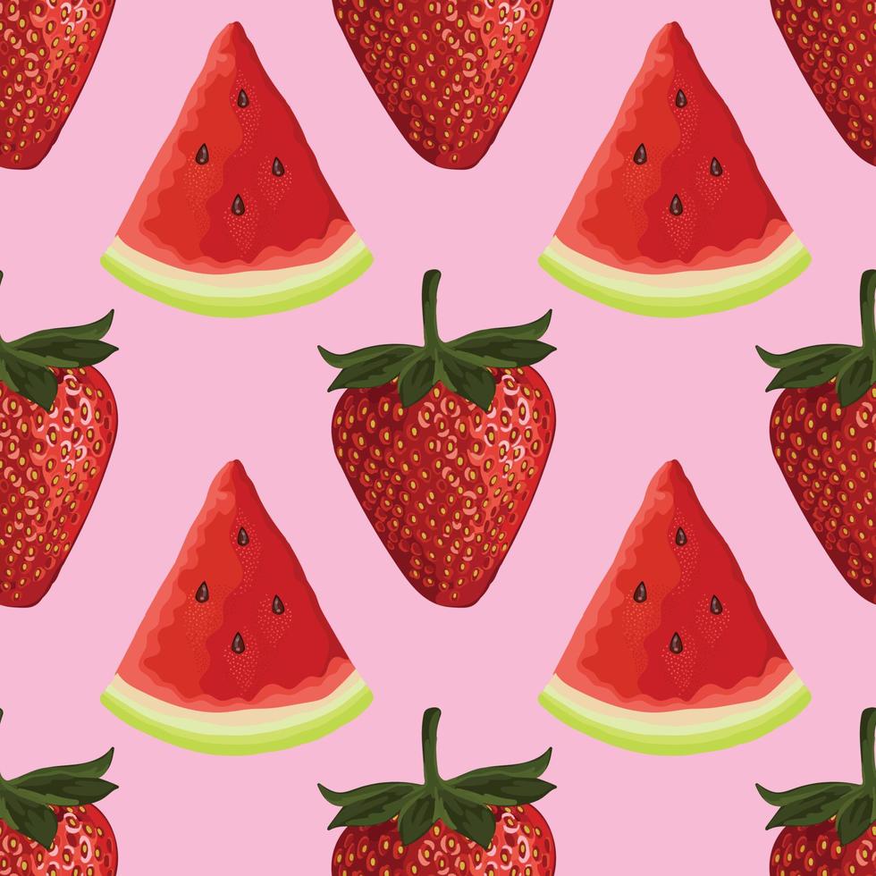 cute stawberry and watermelon pattern wallpaper design vector