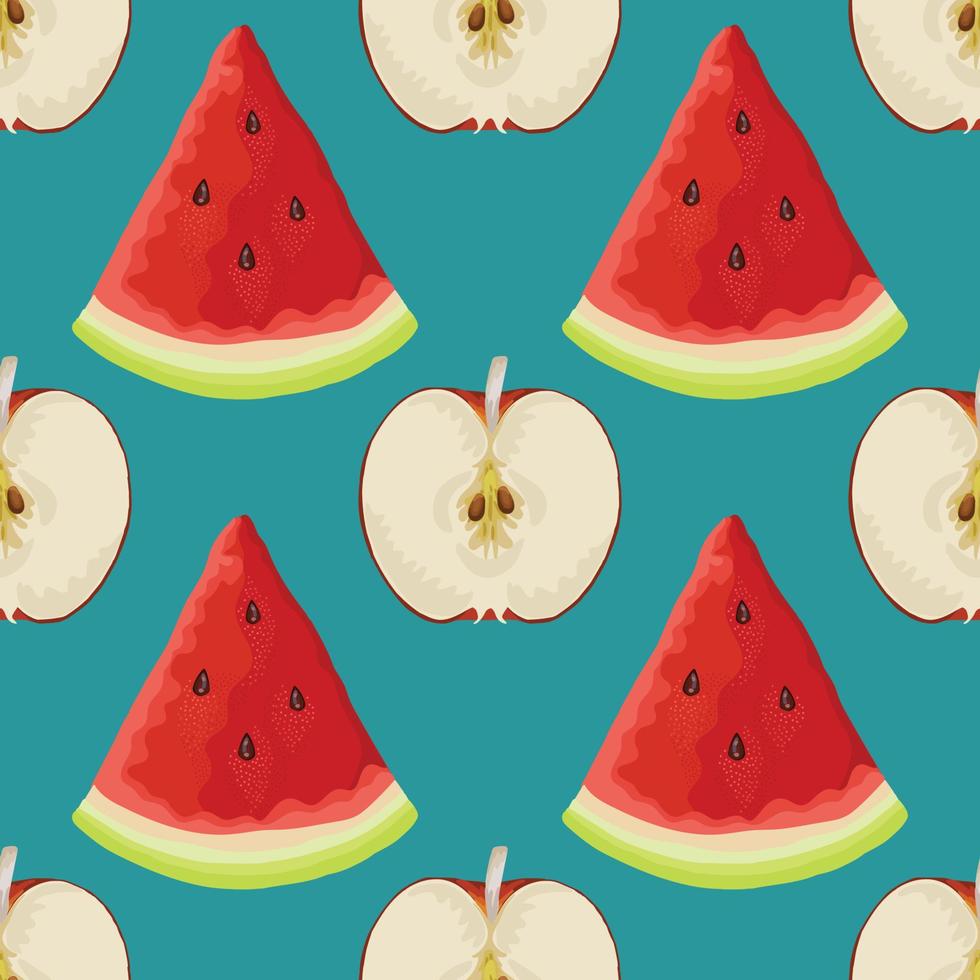beauty apple and watermelon seamless pattern design vector