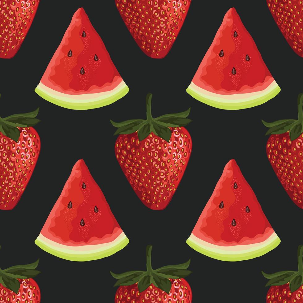 cute stawberry and watermelon pattern art wallpaper design vector