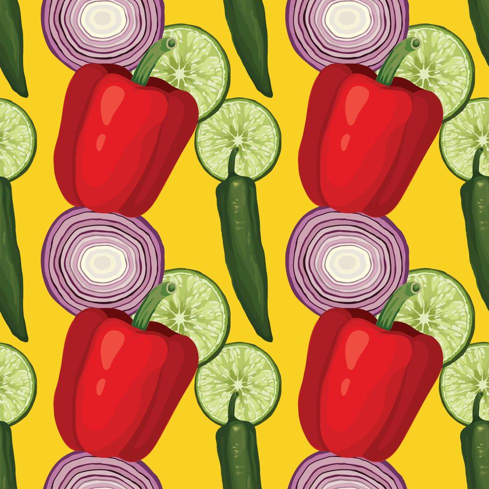 red peper lemon and chili seamless pattern design on yellow background vector