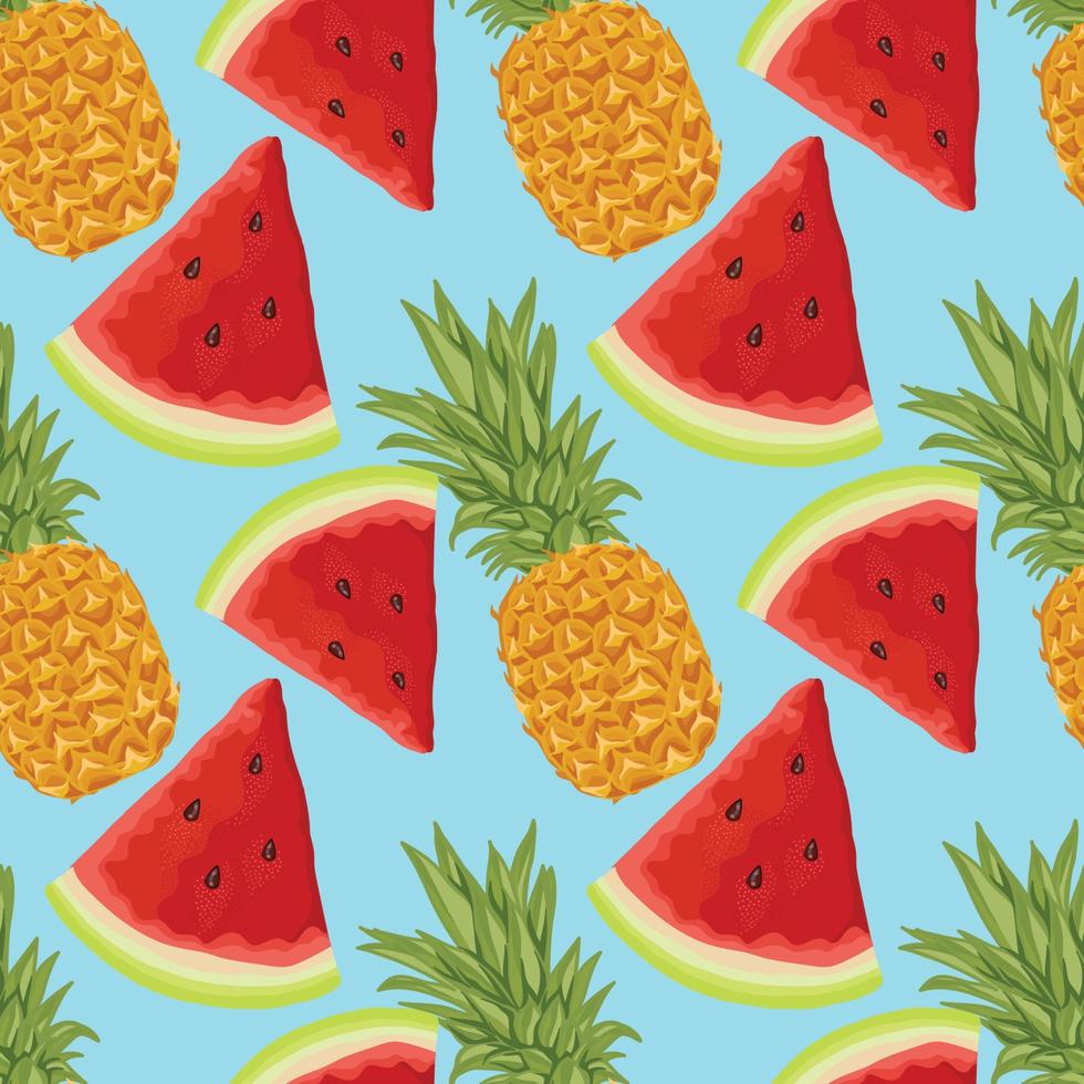 hand draw watermelon and pineapple seamless cute design vector