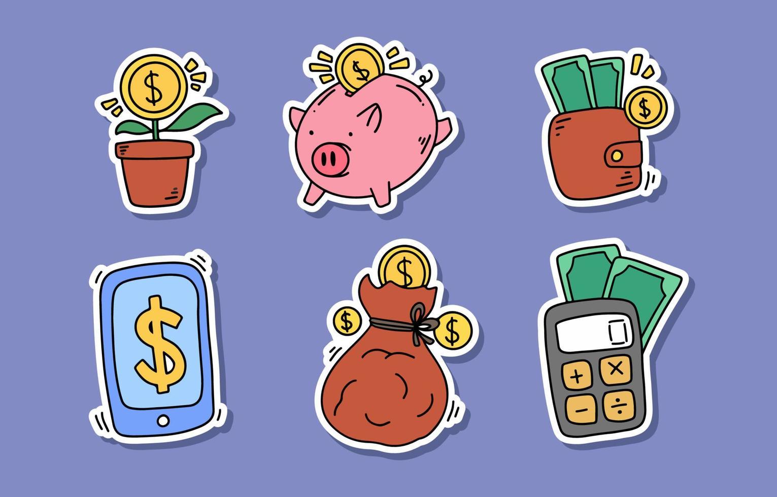 Collection of Finance Hand Drawn Stickers vector