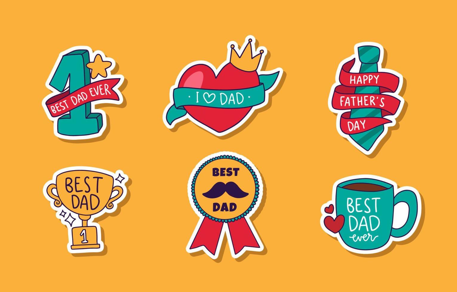 Set of Colorful Hand Drawn Father's Day Sticker vector