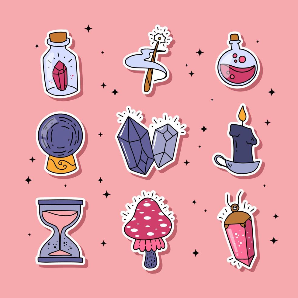 Set of Hand Drawn Magical Elements Stickers vector