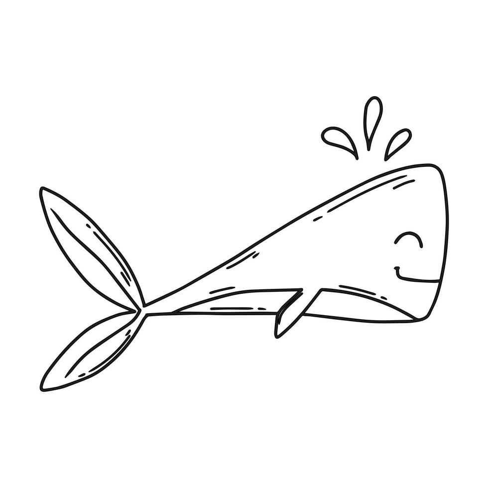 linda ballena en estilo garabato. línea de bebé ballena .ilustración vectorial. vector