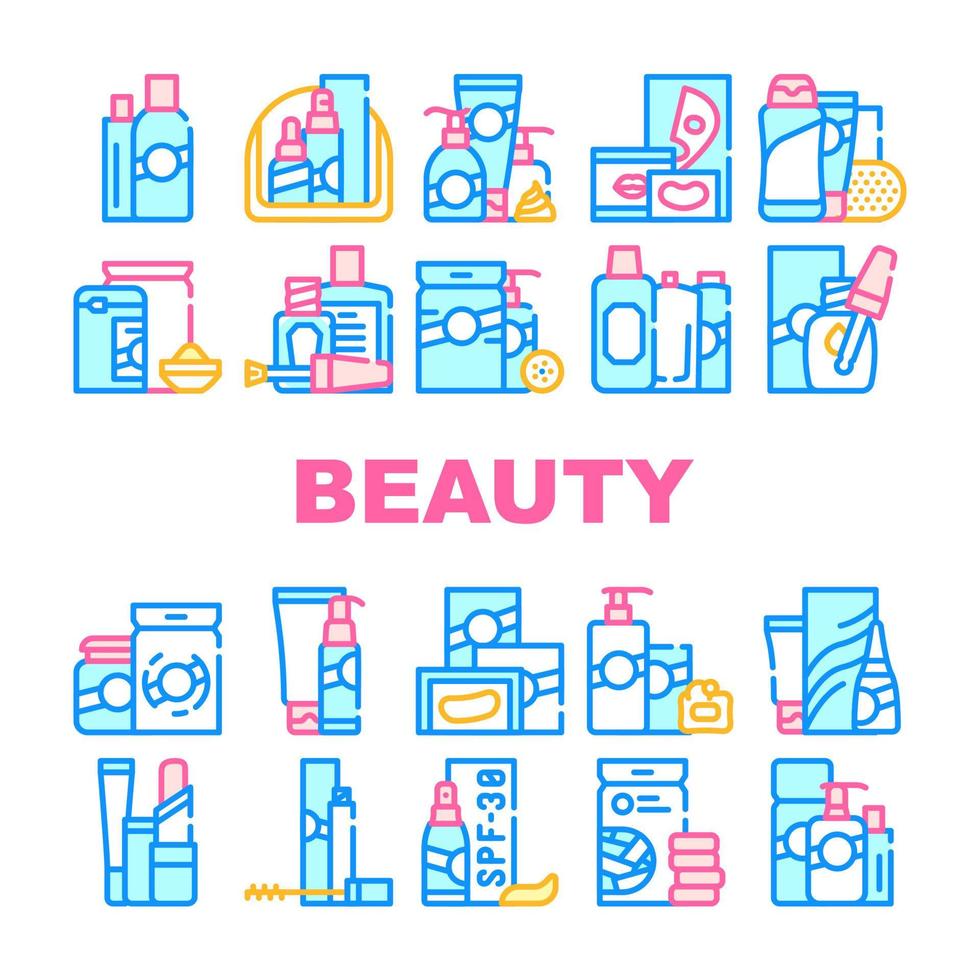 Beauty Products Makeup Collection Icons Set Vector