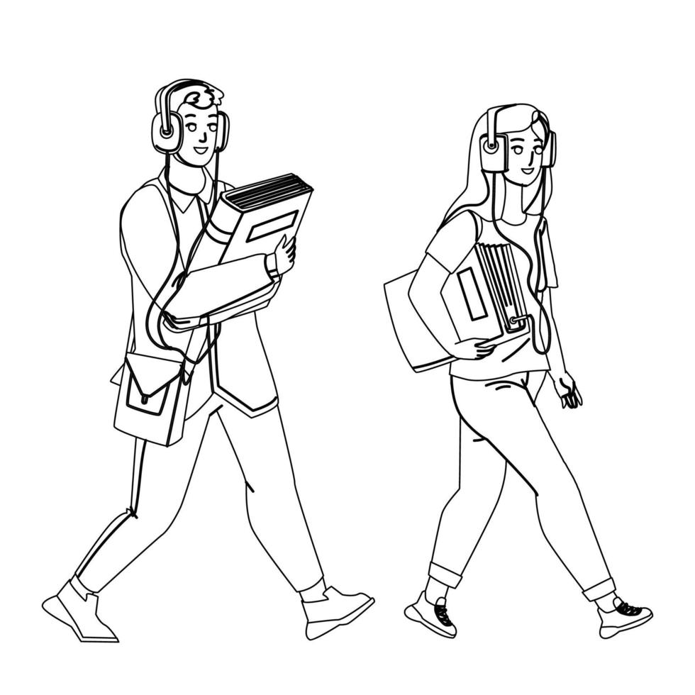 Audiobook Listening Boy And Girl On Street Vector