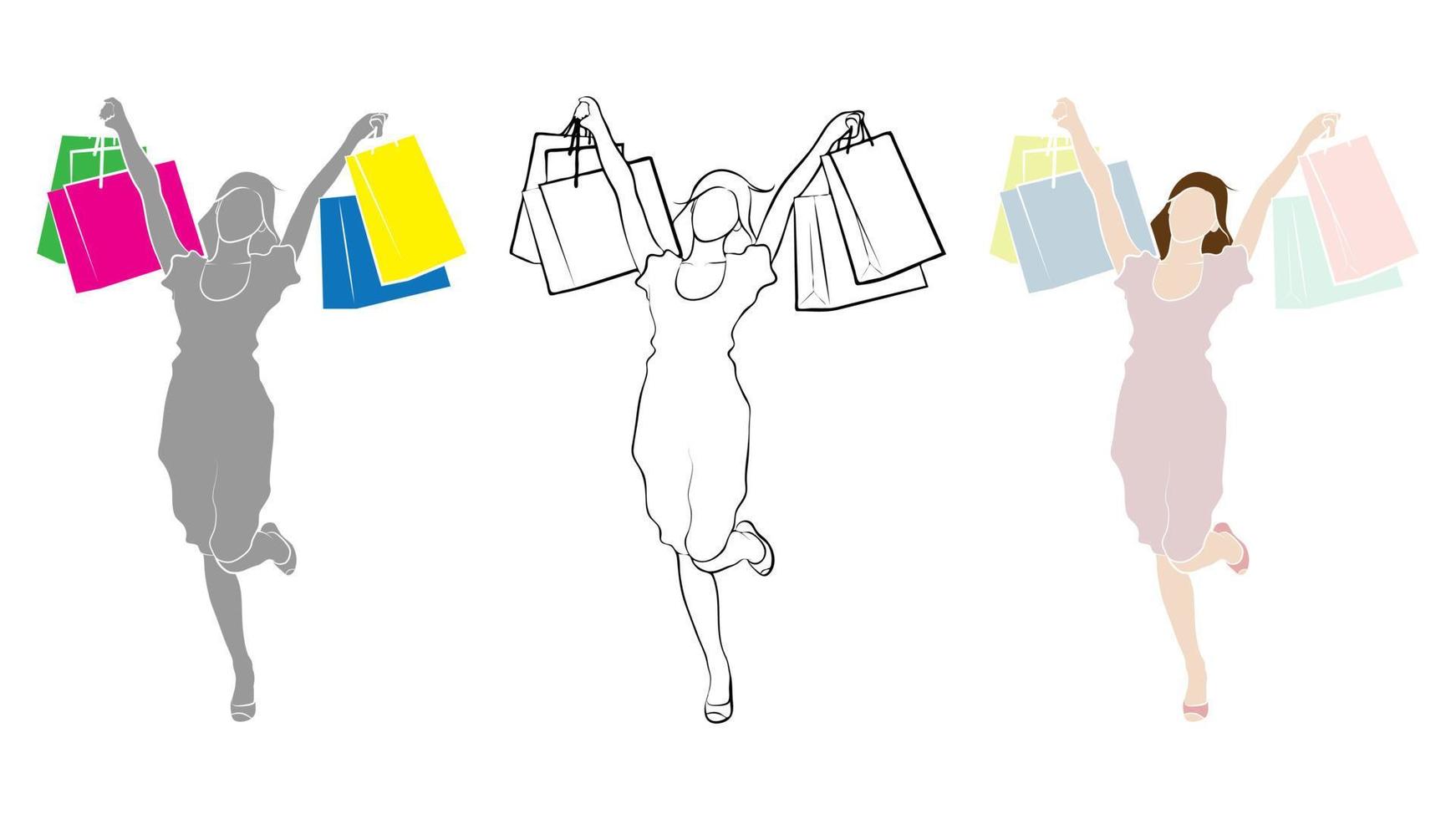 Shopping Female Character Design. vector