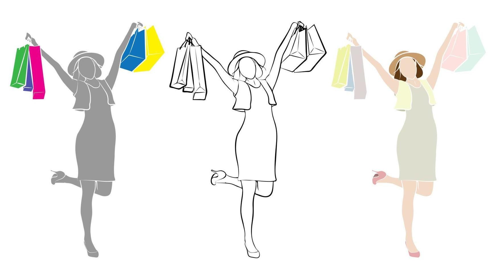Shopping Female Character Design. vector