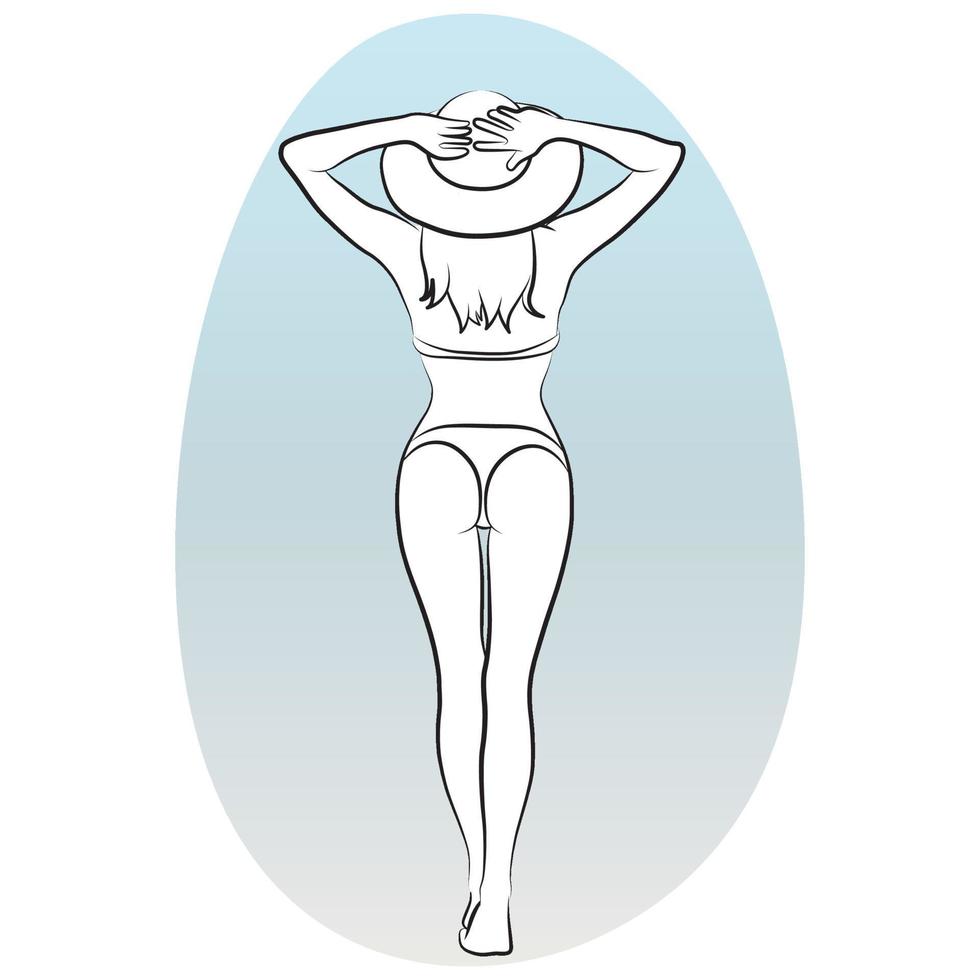 Woman on Summer Vacation Outline. vector