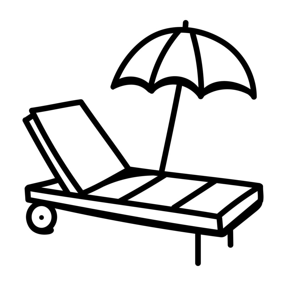 A beach bed with umbrella doodle icon vector