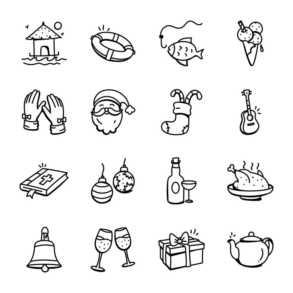 paquete de actividades de verano iconos dibujados a mano vector