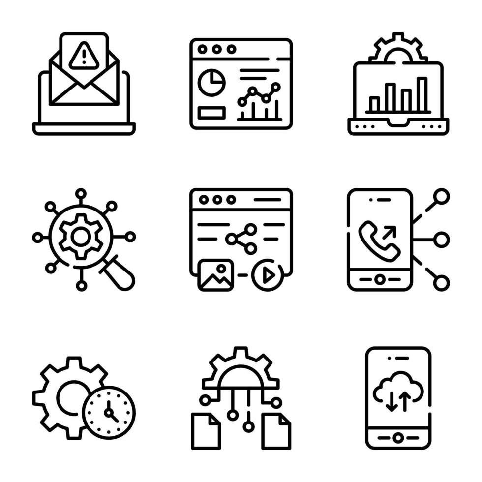 iconos de línea de análisis y red de datos vector