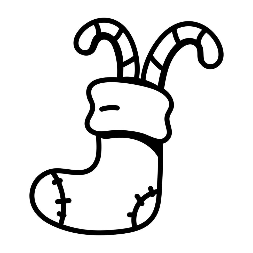Christmas stocking doodle icon vector
