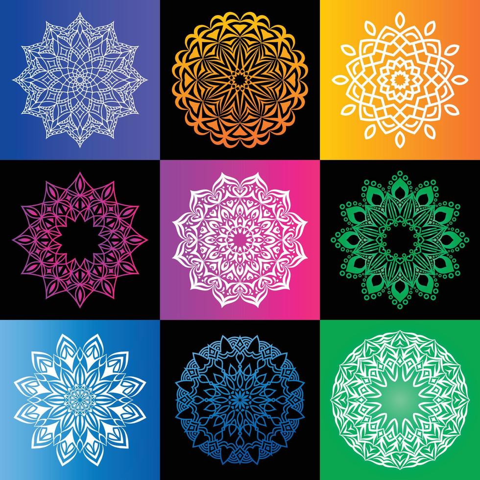 mandala colorido conjunto diseño floral ilustración vectorial diseño de fondo vector