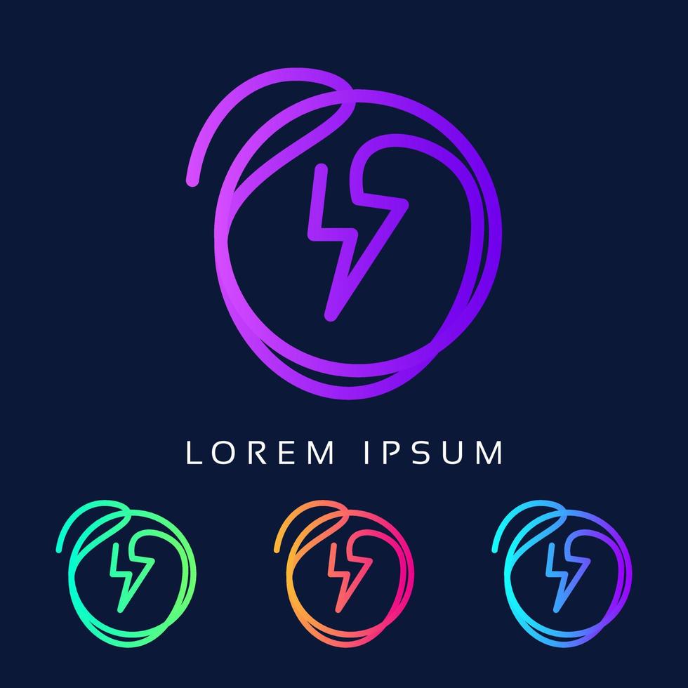 Abstract Round Shape Colorful E Letter logo Design with Electric Power Sign. vector