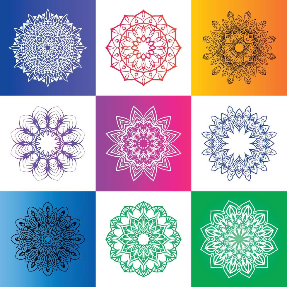 mandala establece patrones de decoración de elementos de vector de ilustración de diseño floral colorido.