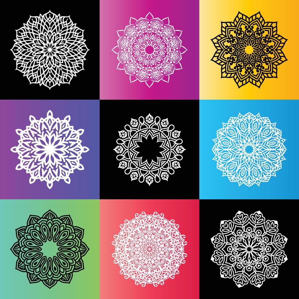 Set Colorful Floral mandala design vector logo icon illustration for print
