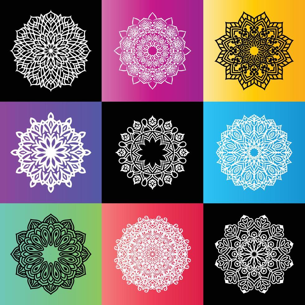 establecer colorido mandala floral diseño vector logo icono ilustración para imprimir