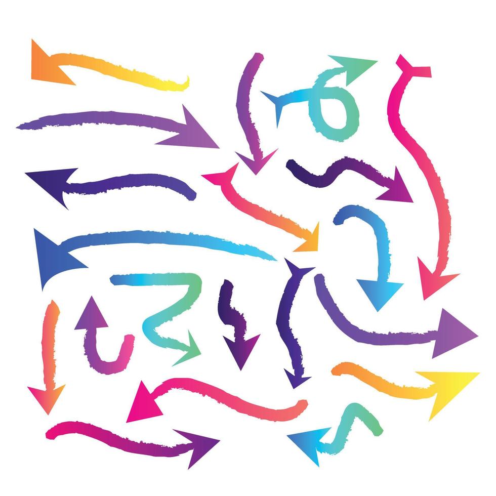 conjunto de diseños de flechas de colores en diferentes estilos - conjunto de muestras dibujadas a mano vector
