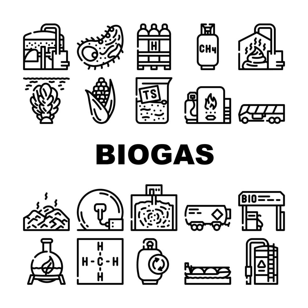 conjunto de iconos de colección de combustible de energía de biogás vector