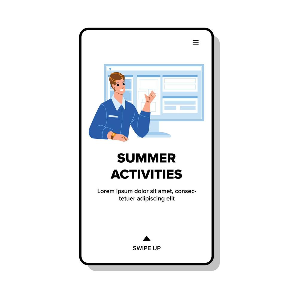 Summer Activities Choosing Boy On Computer Vector