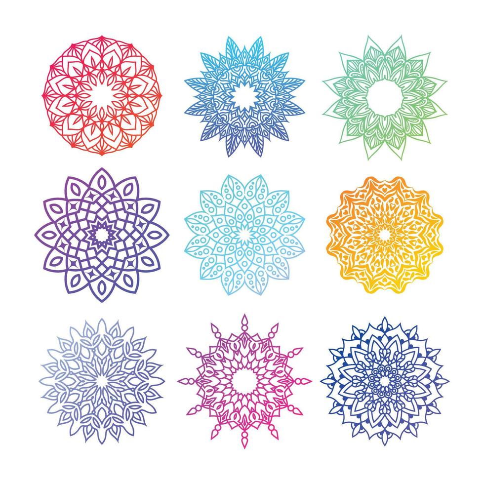 Set of the colorful mandala with floral ornament vector design elements illustration.