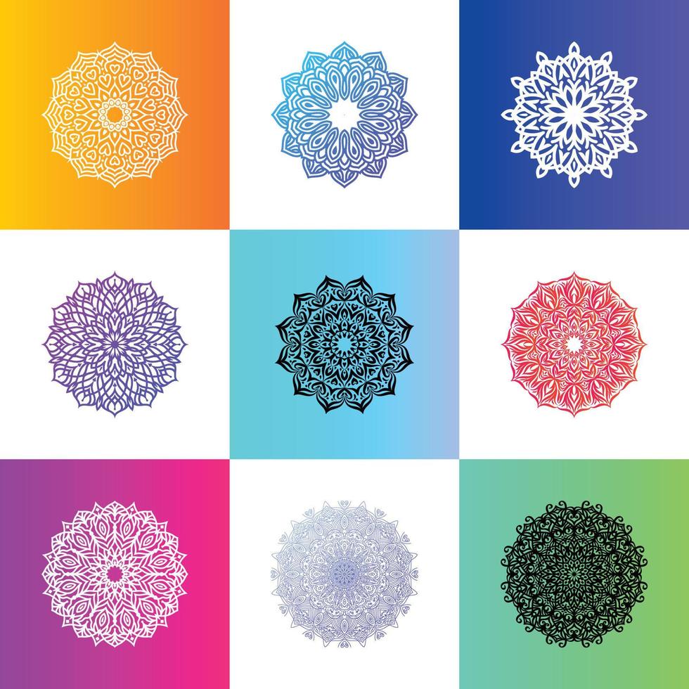 Round Mandala Colorful ornament vector design elements decoration patterns. Floral logo background design icon illustration.