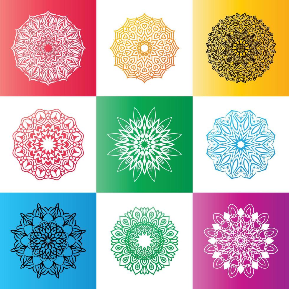 mandala establece ilustración de vector de plantilla de fondo de elemento floral colorido.