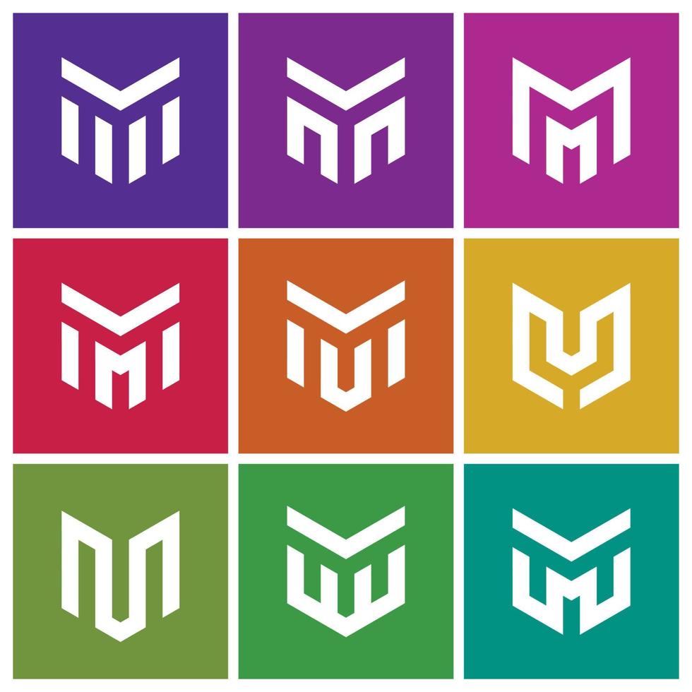 Abstract colorful letter m set Premium Vector. Set of modern M alphabet symbols template logo icon design elements. vector