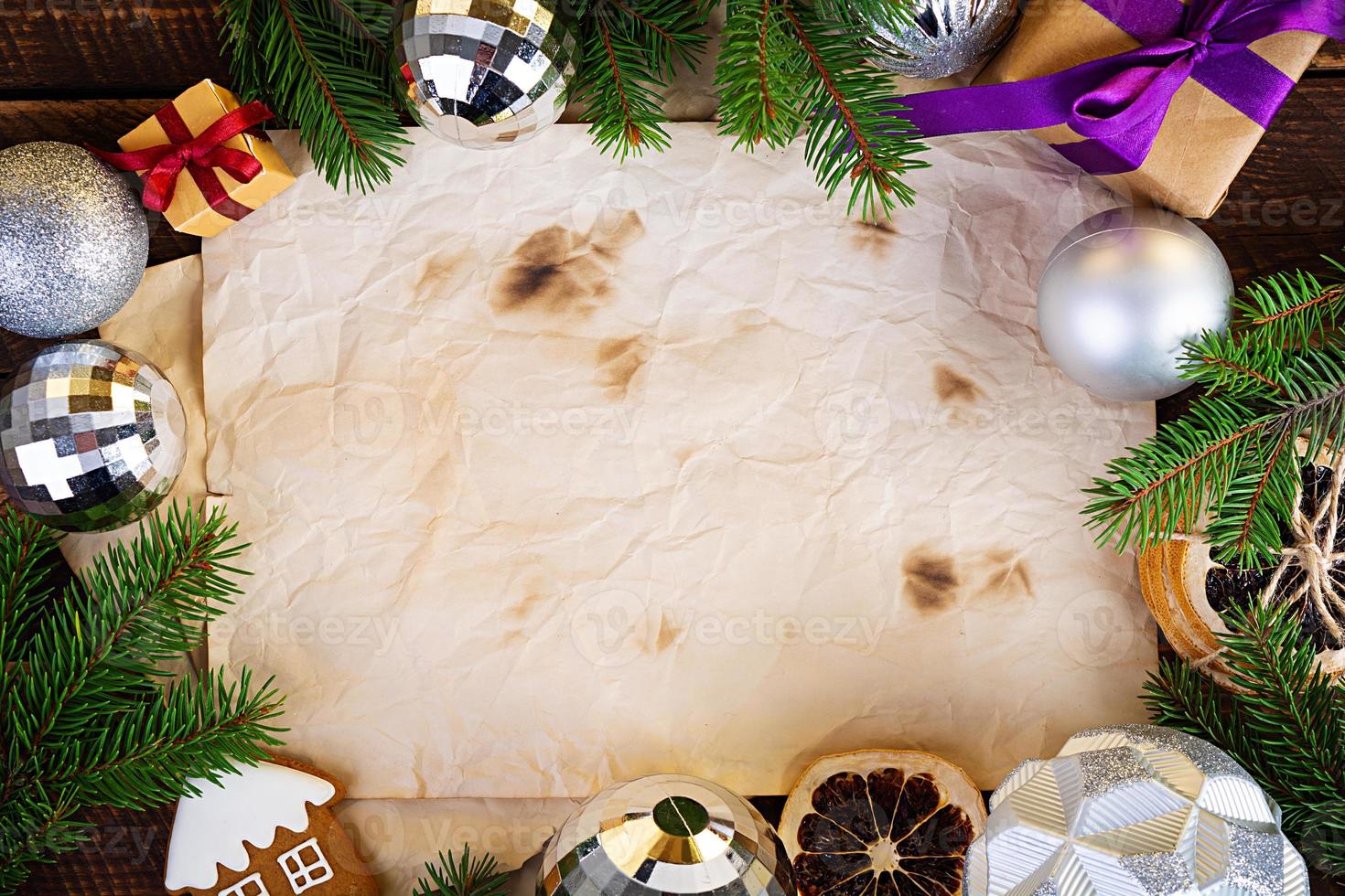 Christmas sweets, ginger cookies on wooden background. Christmas background photo