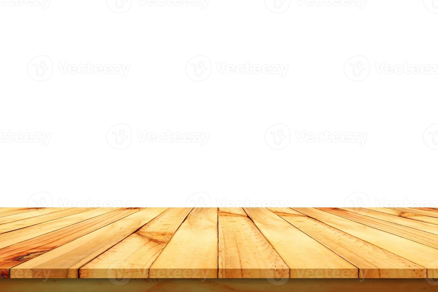 empty wooden table top isolated on white background photo