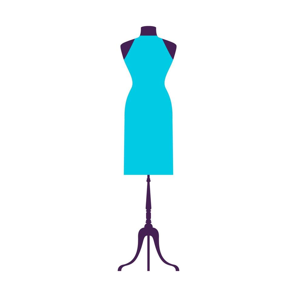 Dress on Mannequin Model. Flat Dress Symbol Silhouette. Party Clothes Style Fasion Design Icon Template vector