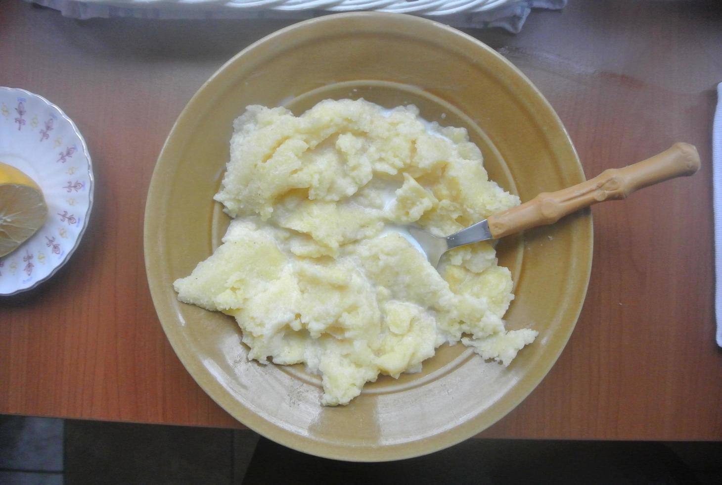 porridge with milk in a plate photo