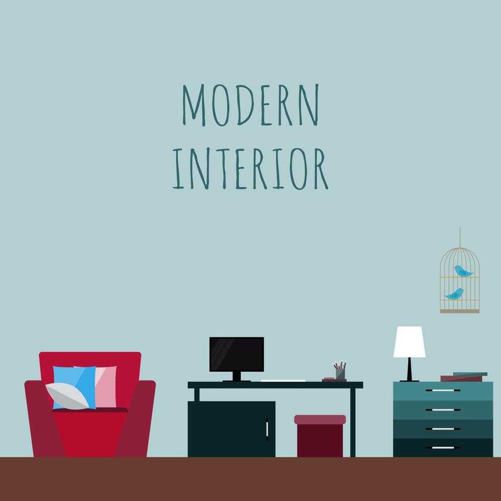 plantilla de fondo de tarjeta de decoración de dibujos animados divertidos minimalistas de muebles interiores vector