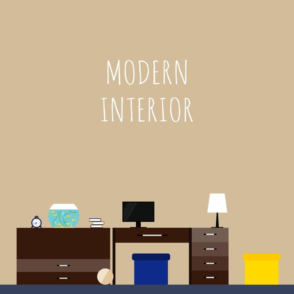 plantilla de fondo de tarjeta de decoración de dibujos animados divertidos minimalistas de muebles interiores vector