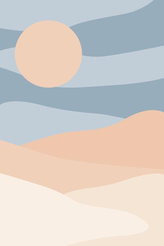 escena del paisaje. montaña minimalista de estilo boho de color brillante abstracto para la impresión de camisetas, tarjeta de fiesta de cumpleaños, invitación, afiche de la tienda, banner de la agencia de viajes, etc. vector