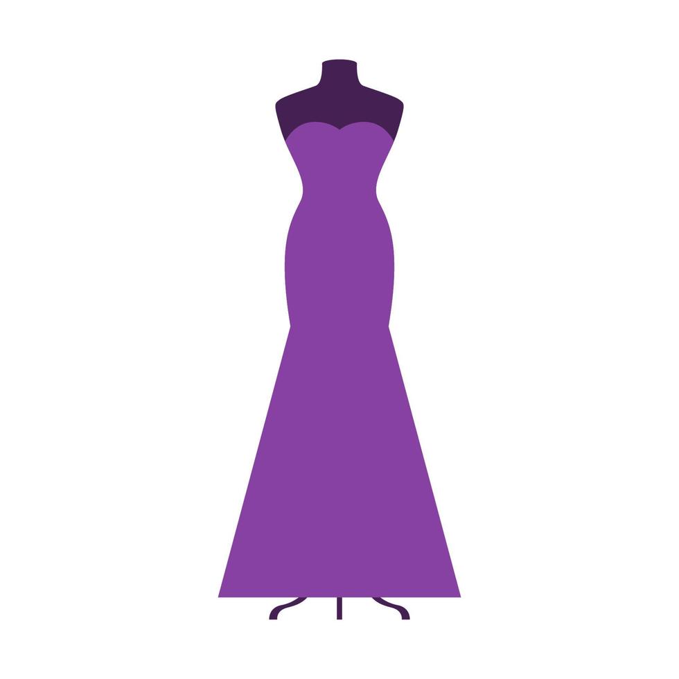 vestido en modelo de maniquí. silueta de símbolo de vestido plano. plantilla de icono de diseño de moda de estilo de ropa de fiesta vector