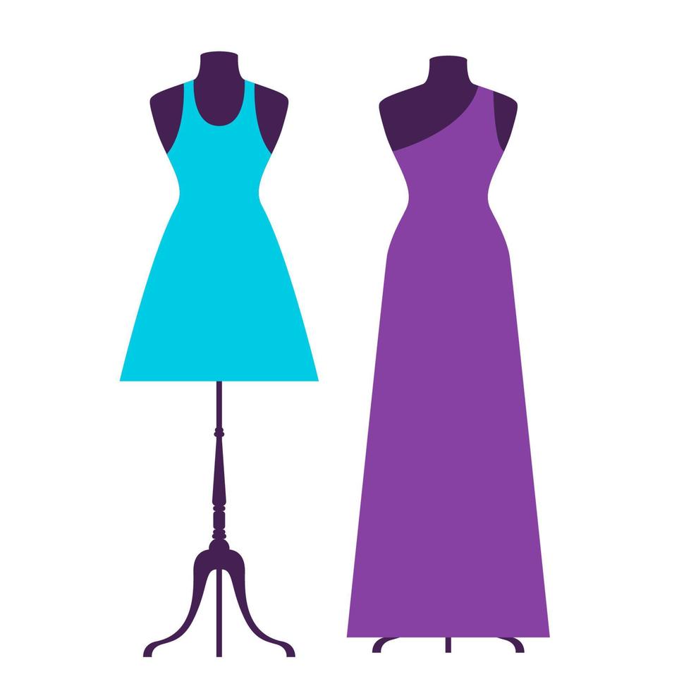 Dress on Mannequin Model. Flat Dress Symbol Silhouette. Party Clothes Style Fasion Design Icon Template vector