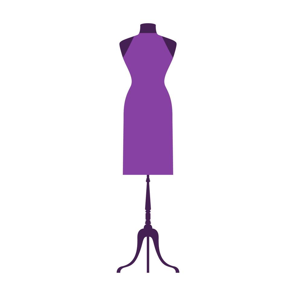 Dress on Mannequin Model. Flat Dress Symbol Silhouette. Party Clothes Style Fasion Design Icon Template vector