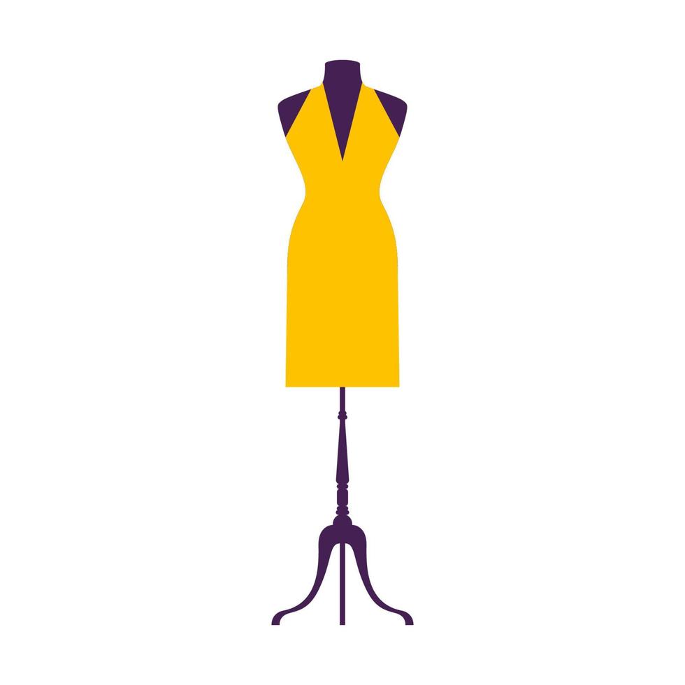 Dress on Mannequin Model. Flat Dress Symbol Silhouette. Party Clothes Style Fasion Design Icon Template vector