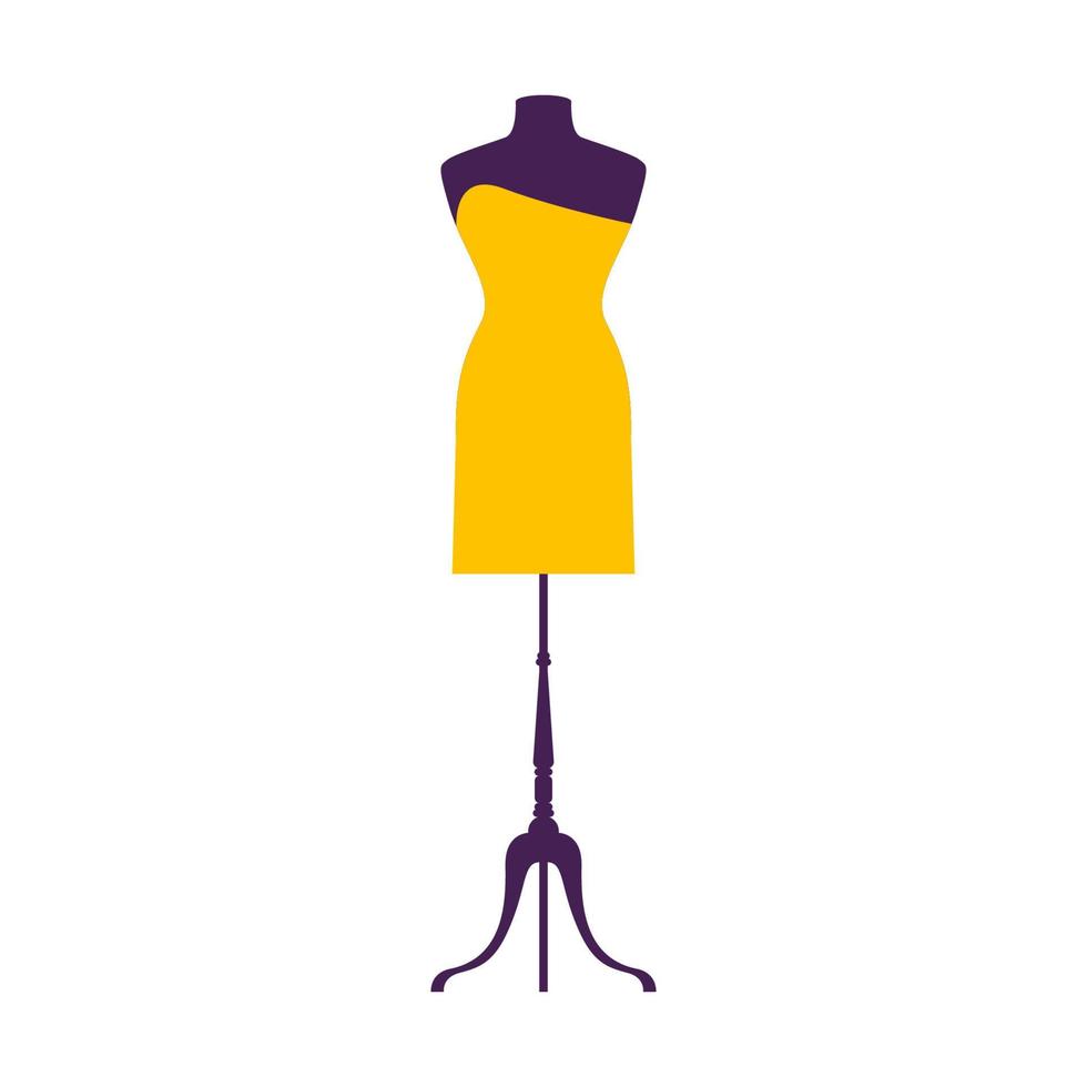 Dress on Mannequin Model. Flat Dress Symbol Silhouette. Party Clothes Style Fasion Design Icon Template vector