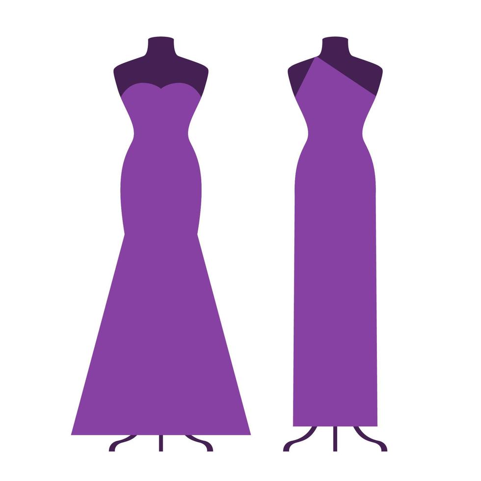 Dress on Mannequin Model. Flat Dress Symbol Silhouette. Party Clothes Style Fasion Design Icon Template vector