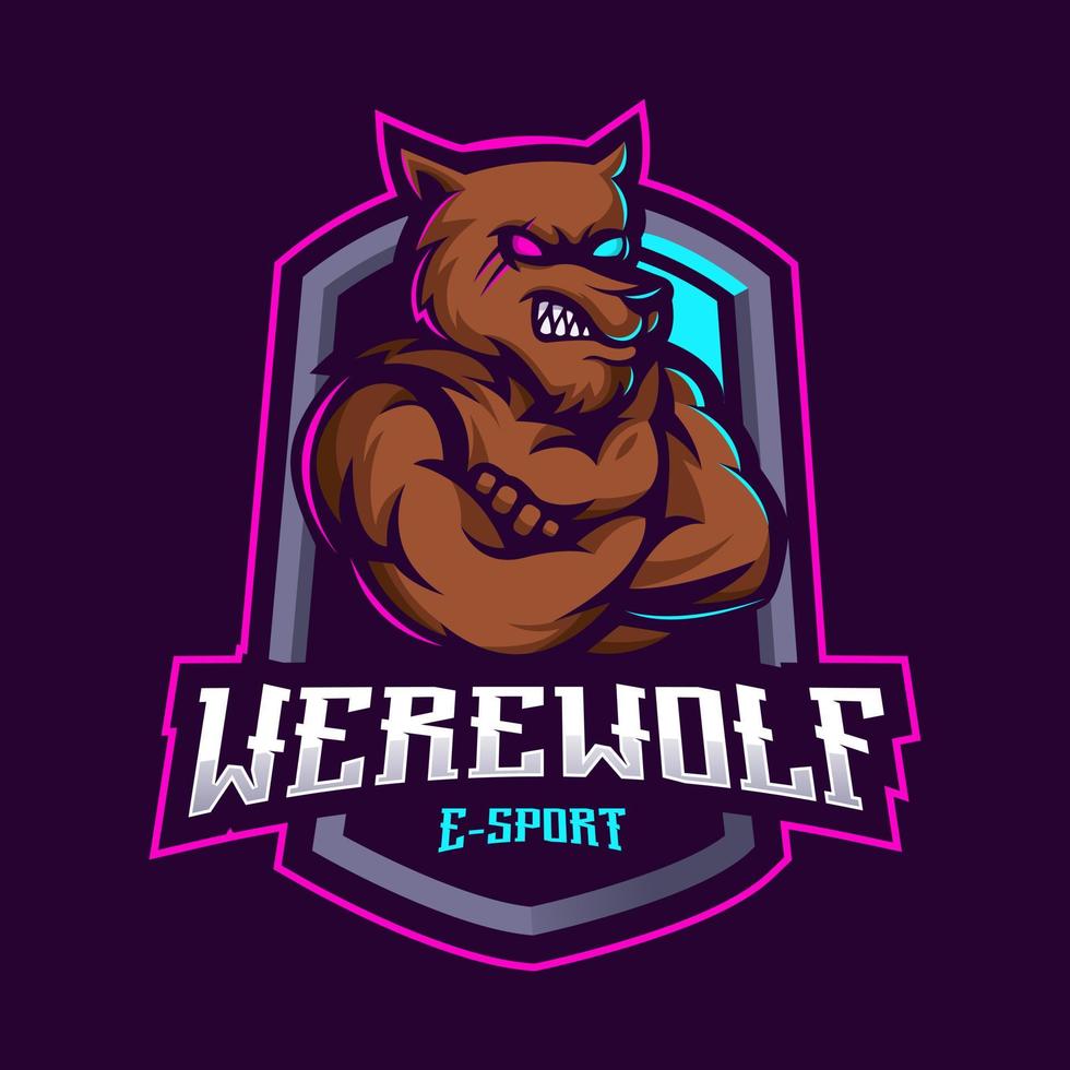 Werewolf mascot logo design with modern illustration concept style for badge, emblem and t-shirt printing. Angry wolf illustration for sport team vector