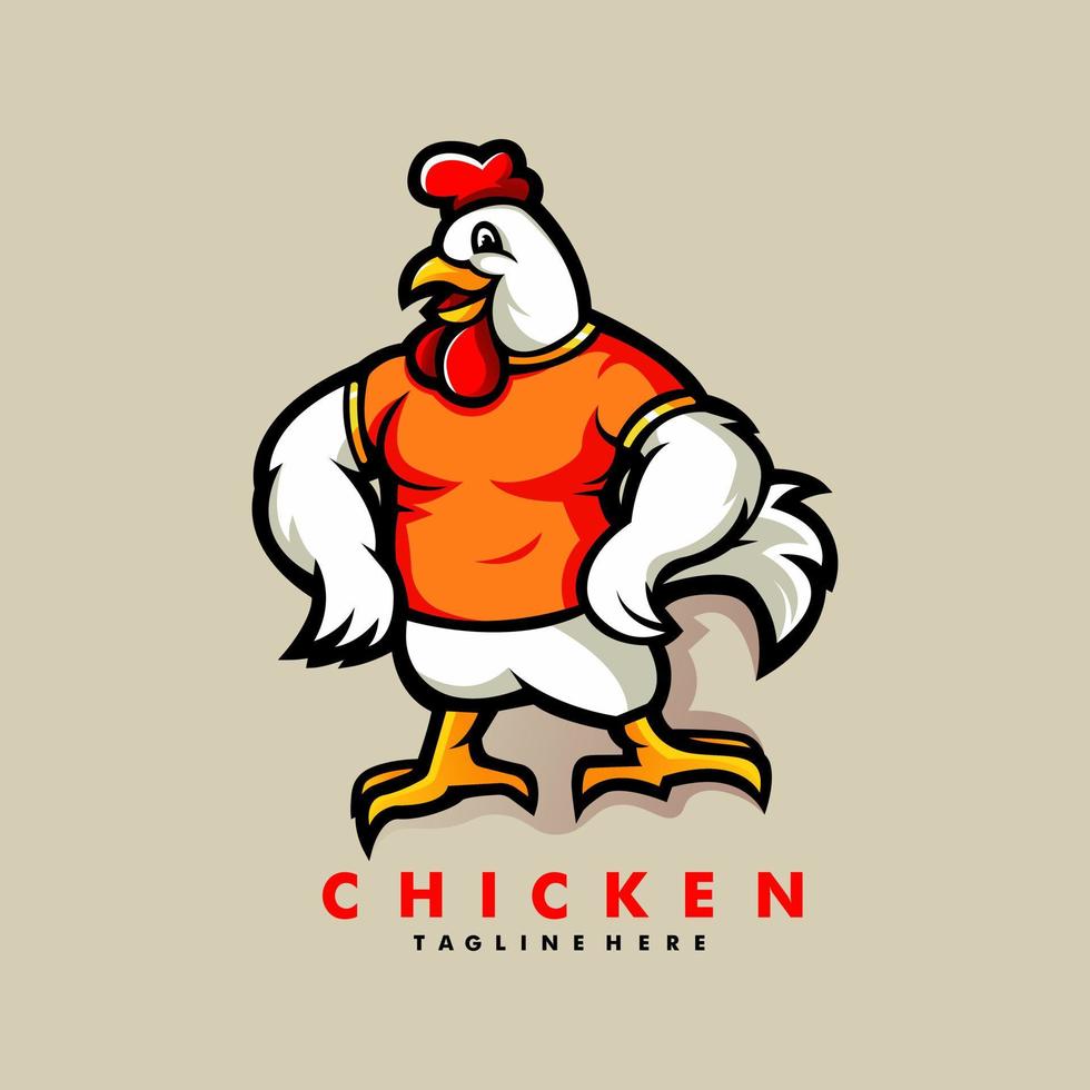 vector de ilustración de diseño de logotipo de mascota de dibujos animados de pollo para restaurante y granja de pollo frito