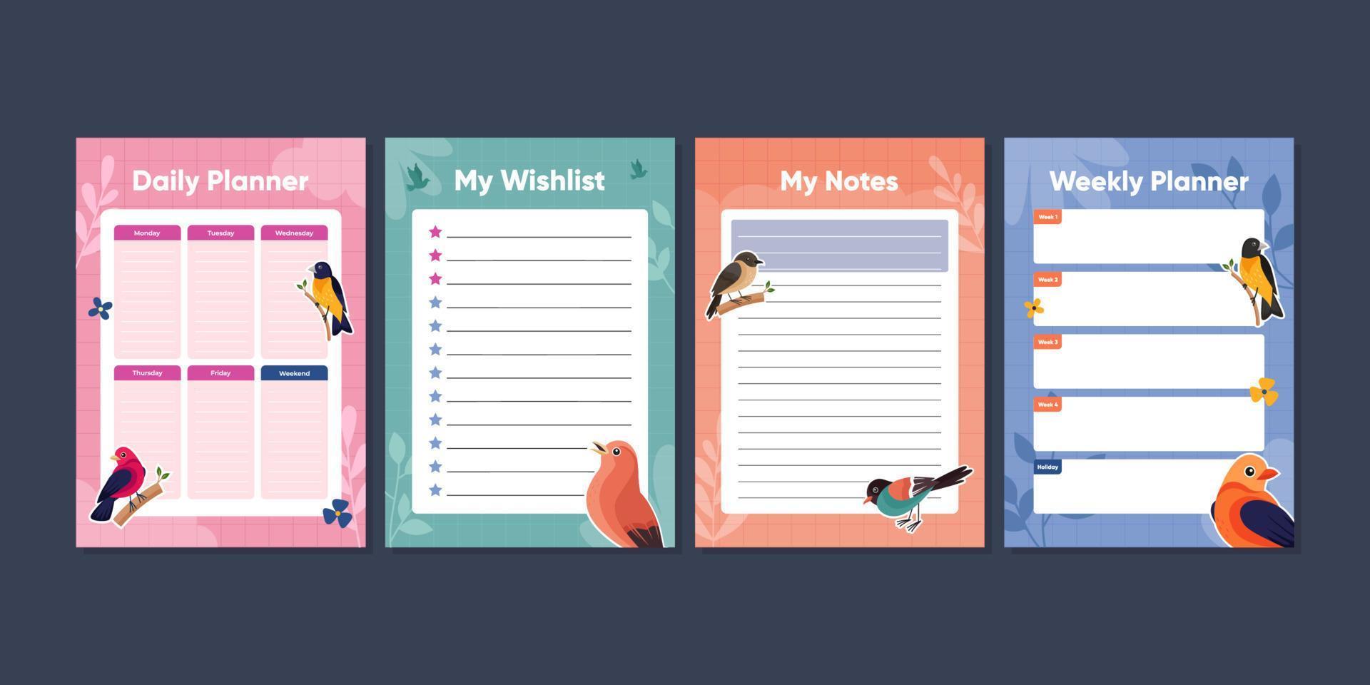 Journal Template with Birds and Plants Element Design vector