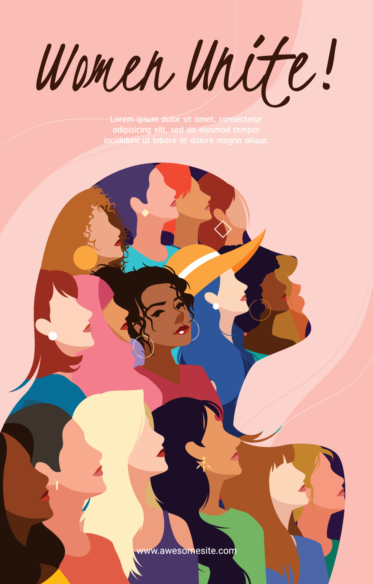 Multiracial Women in Women Unite Poster Template 8084140 Vector Art at